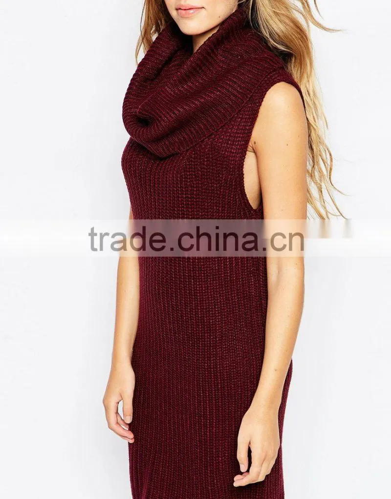 sleeveless Chunky Knit Sleeveless Cowl Neck sweater Dress