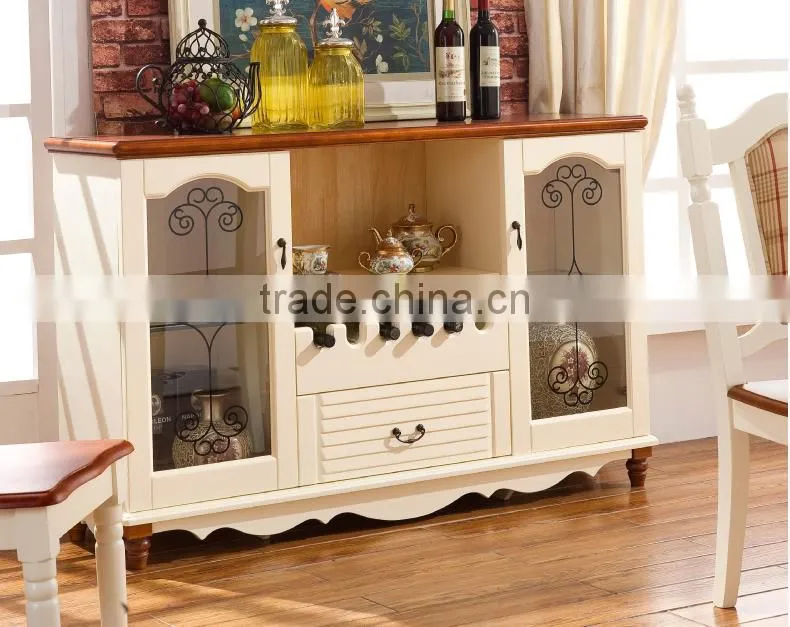 Fresh Mediterranean style solid wood white dinding room round dining table set