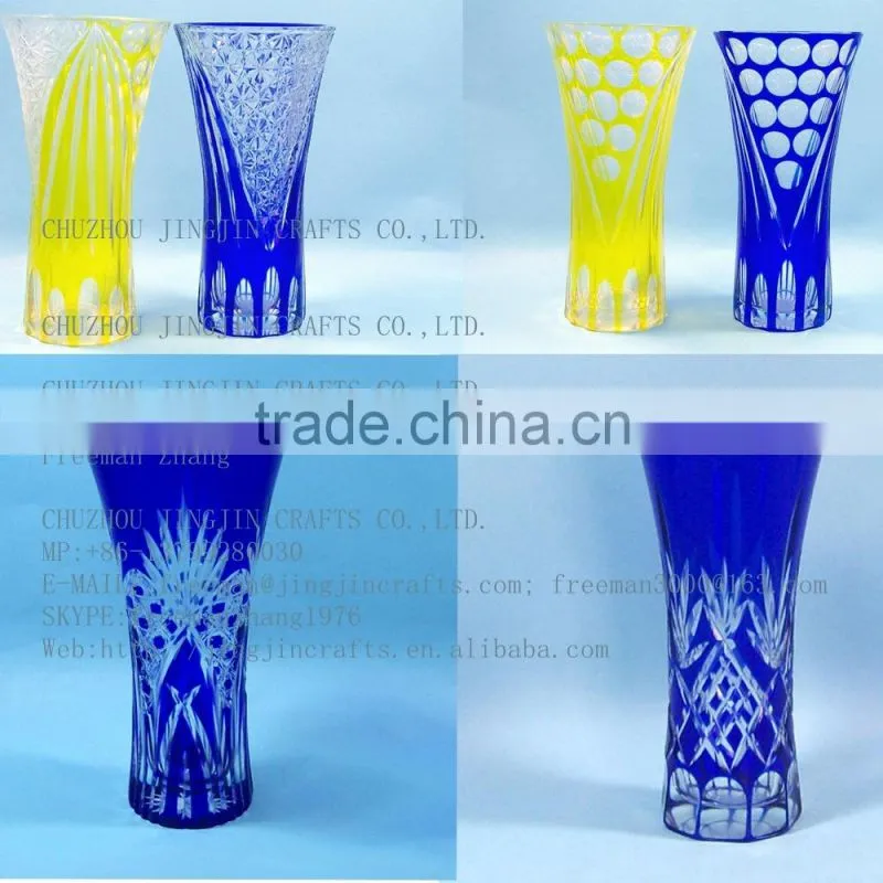 hand etched overlay flower shop best selling China glass vase