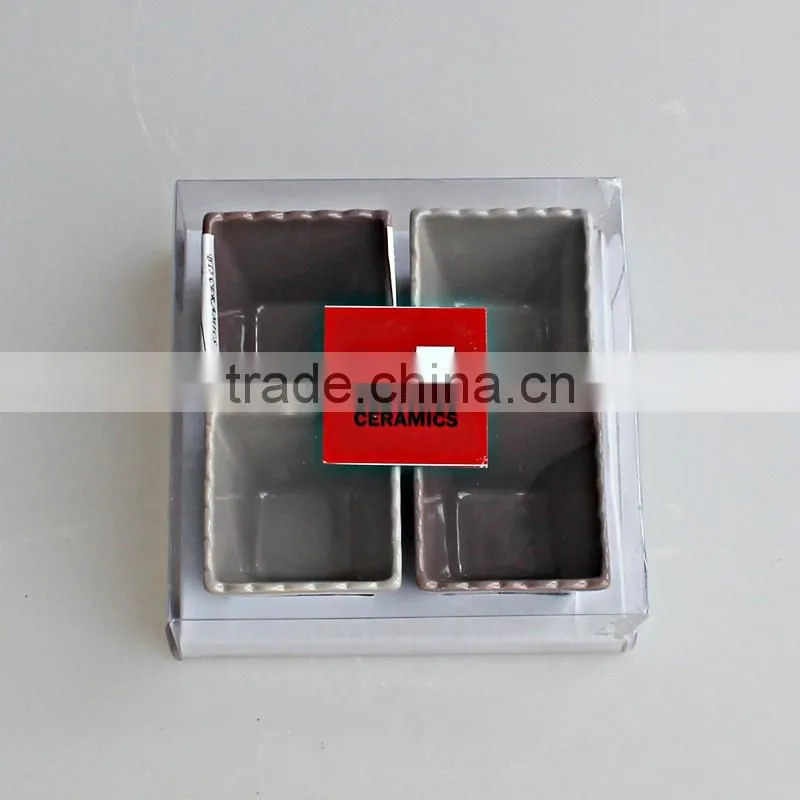 Set of 4 solid color mini square ceramic tapas bowl