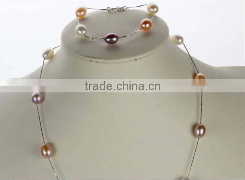 8-9mm rice freshwater pearl necklace and bracelet sets