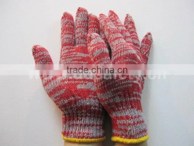 DDSAFETY 2017 Luvas De Algodao 7 Gauge Red And White Mixed Cotton String Knitted Safety Gloves