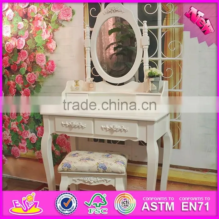 2016 wholesale fashionable white wooden makeup vanity table with mirror W08H060