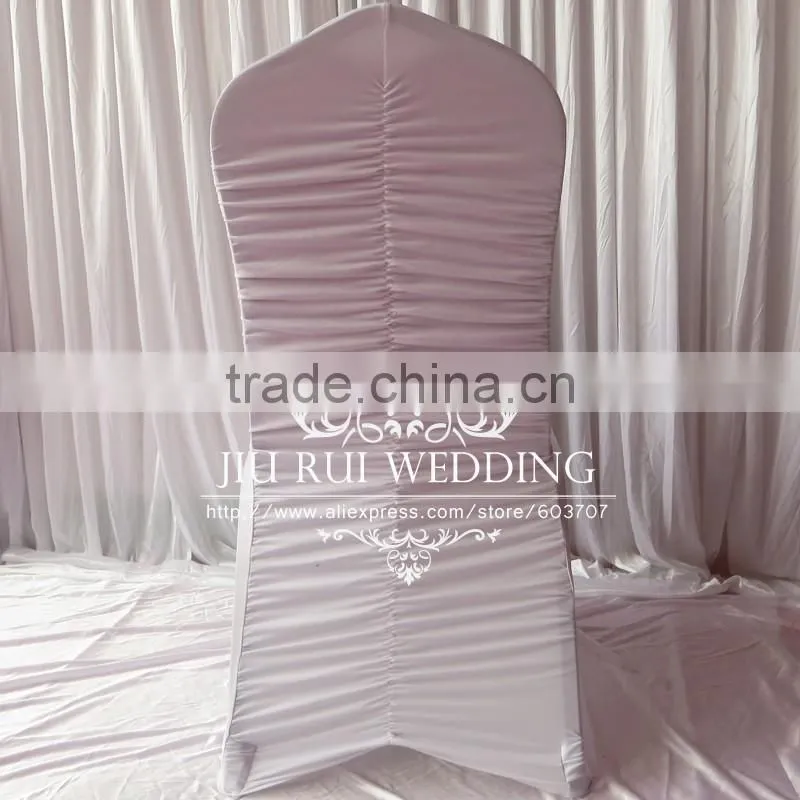 White Universal Ruched at Back Spandex Chair Cover Pleated Lycra Chair Cover for Wedding Decor