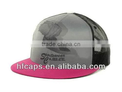 6 panel flat bill snapback cap custom foam mesh trucker cap