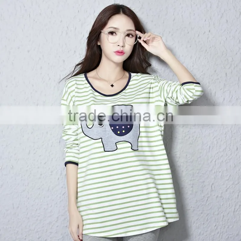 Autumn T-shirt, maternity T-shirt, big size T-shirt, long sleeve stripe T-shirt