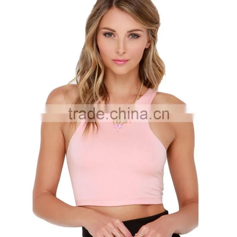 Women's Solid Color Basic Sleeveless Tank Crop Top Sports T Shirts