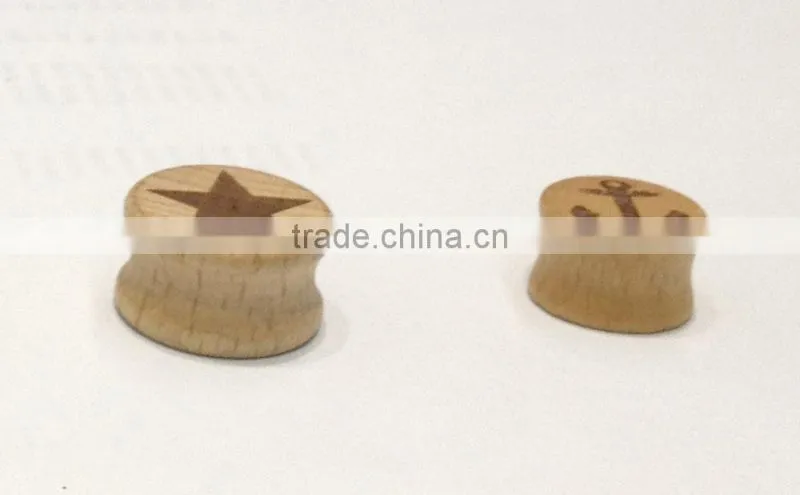 Plain Solid Wood Ear Expander Body Expander Wooden Ear Plug Star Anchor Icon Wood Body Piercing