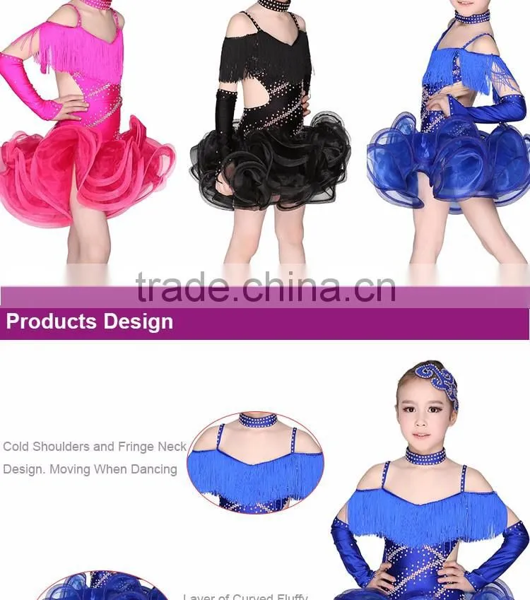 Children Ballroom Dance Wear Fringed Girls Competition Dance Dress