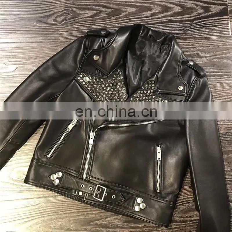 High Quality Custom Design Fashion Motocycle Jackets Black Short Women Biker Leather Jacket