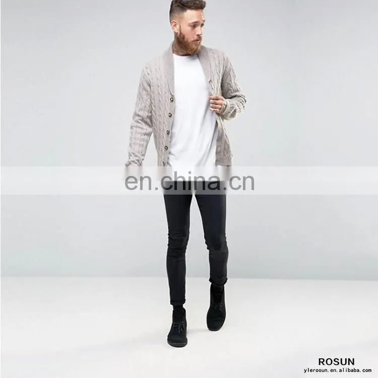 Mens Shawl Neck Cable Cardigan in Wool Mix