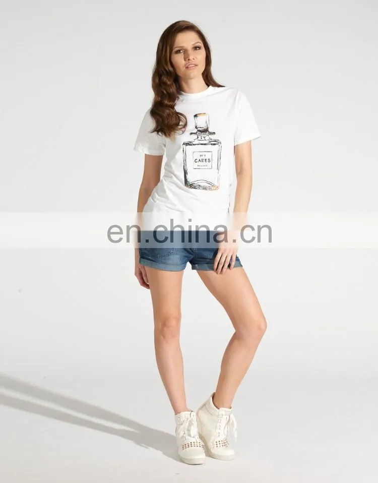 Perfume bottles printed tshirt/designer blouse 2014/womens top plus sizes/clothing desgin for women wholesale model-cp379