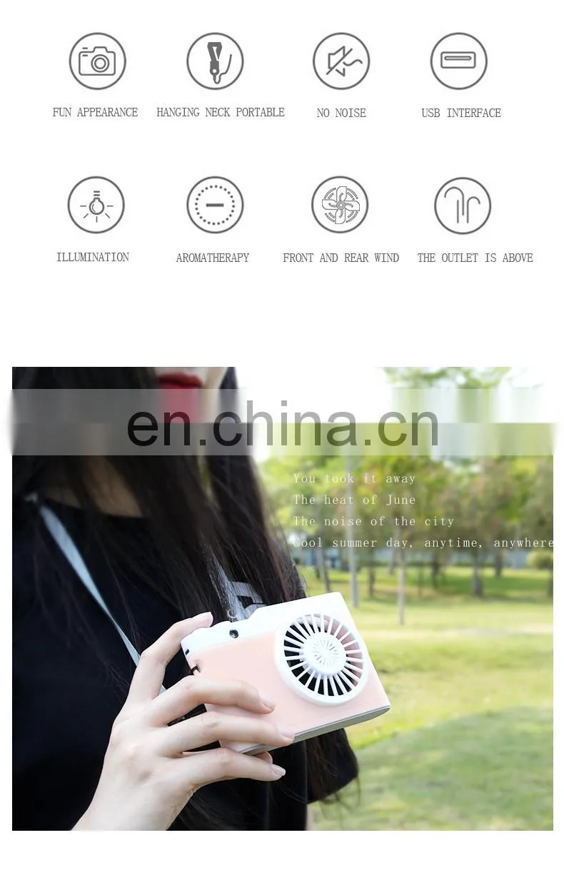 Summer Outdoor Camera Shape 3 Speed Car Hand Hold Power Banks Mini UBS Fans With Light
