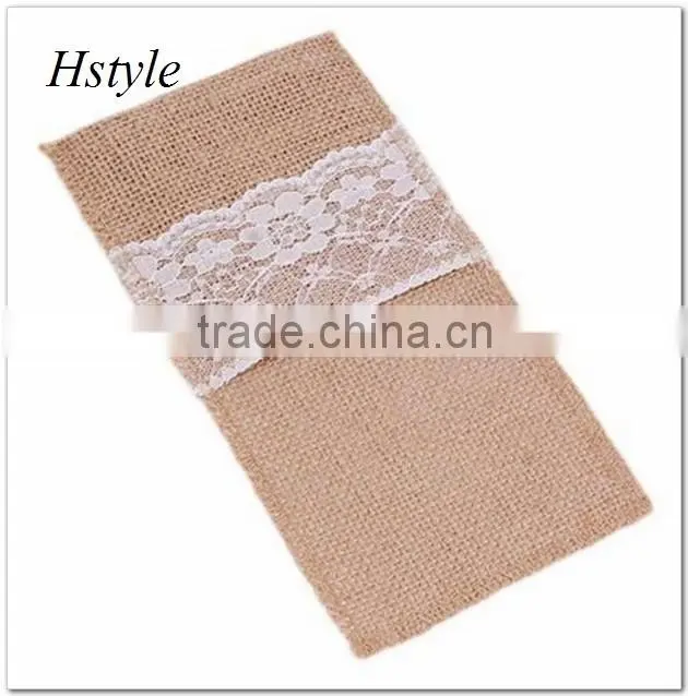 Hessian Burlap Lace Bags Wedding Cutlery Holder Pouch Table Decoration SPT128