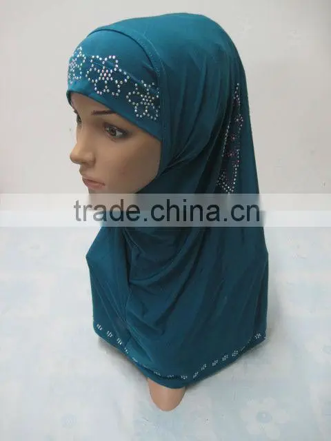 A487 Popular beaded 2pcs al amira two pieces hijab