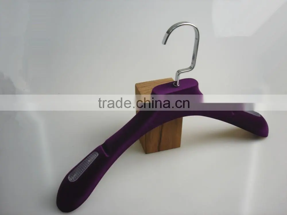 Black nonslip velvet flocked hanger with logo and gold hook for coat