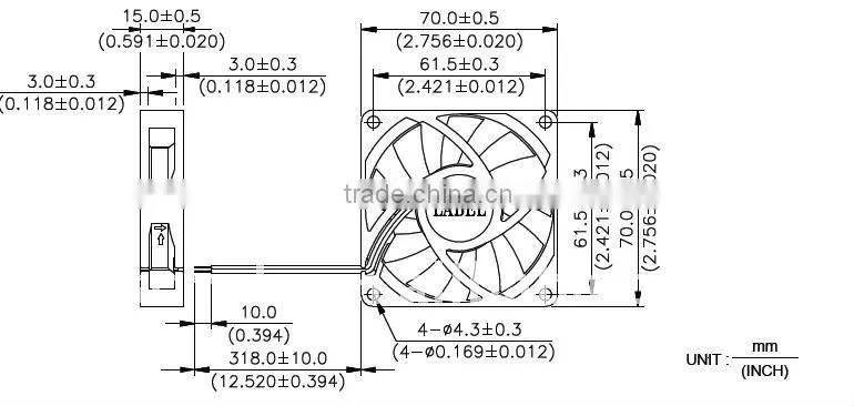 low noise axial dc fan 12v 24v 48v 70*70*15mm