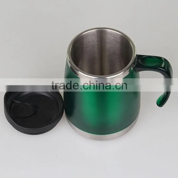 classic design double wall steal inner wide bottom plastic outer travel mug