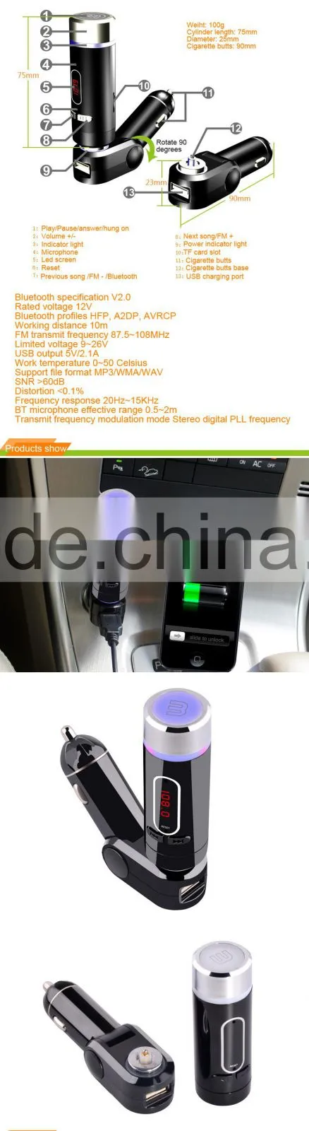 New Arrival Universal 3 in One Car Charger FM Transmitter Car Bluetooth Kit