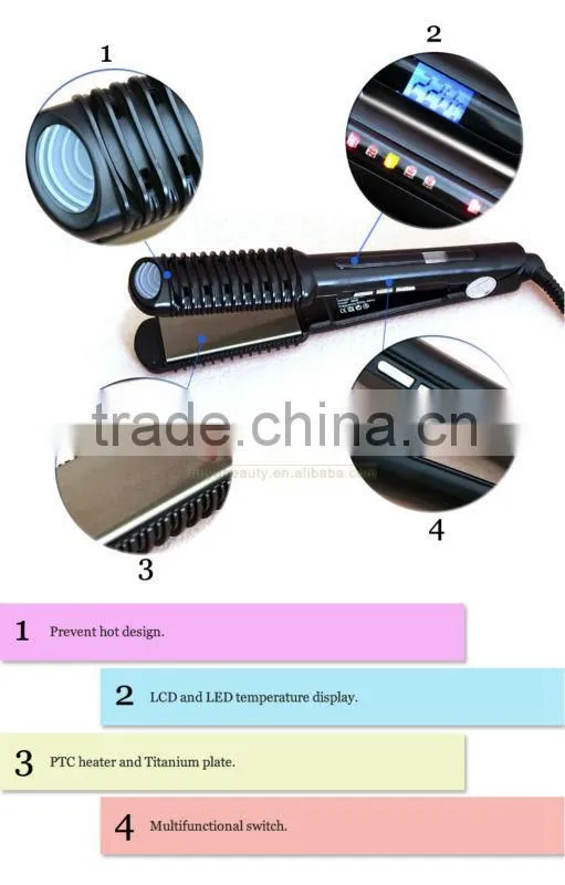 2015 new products hair dressing tools 2 in 1 LCD and lED unite flat iron hair straightener titanium SY-869