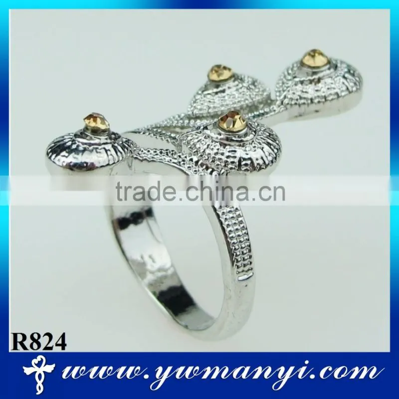 New style Rhinestone ring special plant shape silver plated ring R824