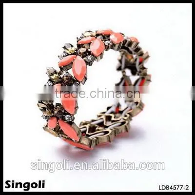 Yiwu imitation jewellery Bobo style crystalline two tiers seablue epoxy fresh paved resin crystal bead hollow 22k gold bangle