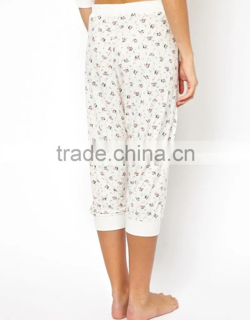 Ladies Fancy Olympia Rose All Over Print Lounge Pant and Cap Sleeve Top Pajama Set