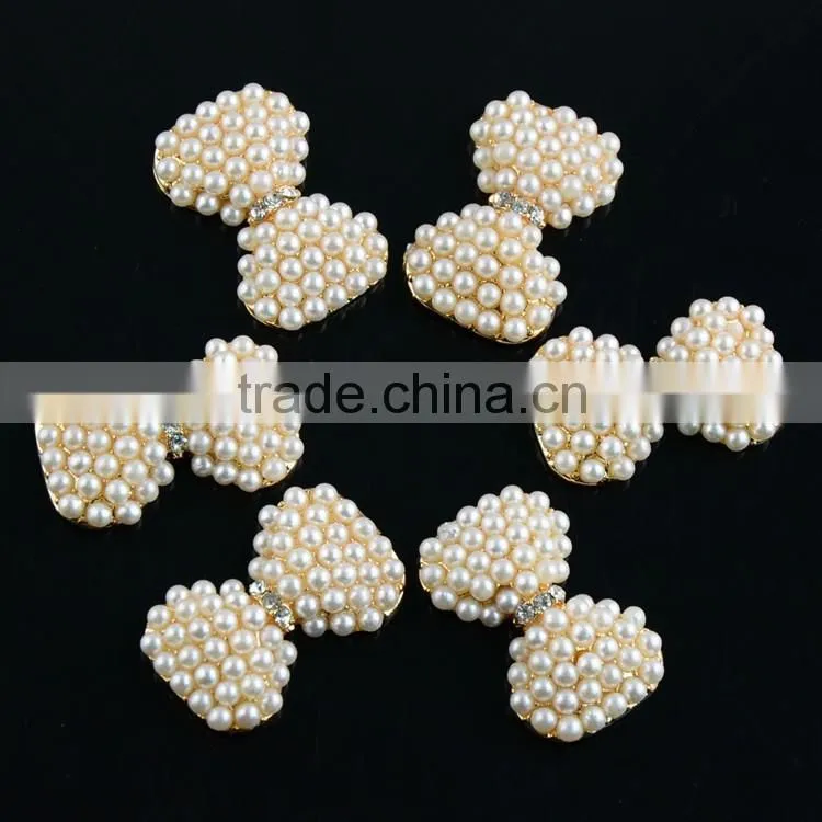 Wholesale Lovely Bow Shape Pearl Embellishment,Pearl Accessories Plated With Gold For Headband