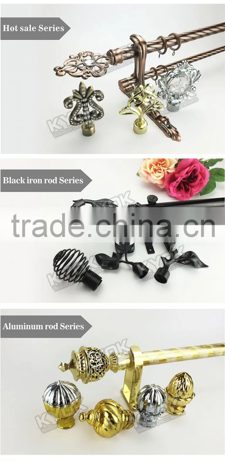 KYOK windows iron dual curtain rod accessories,curtains rods and accessories