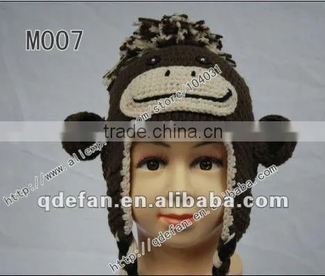 Free shipping 100% cotton crochet baby hats for sale knitting monkey hats in brown silver baby gifts cutest baby caps