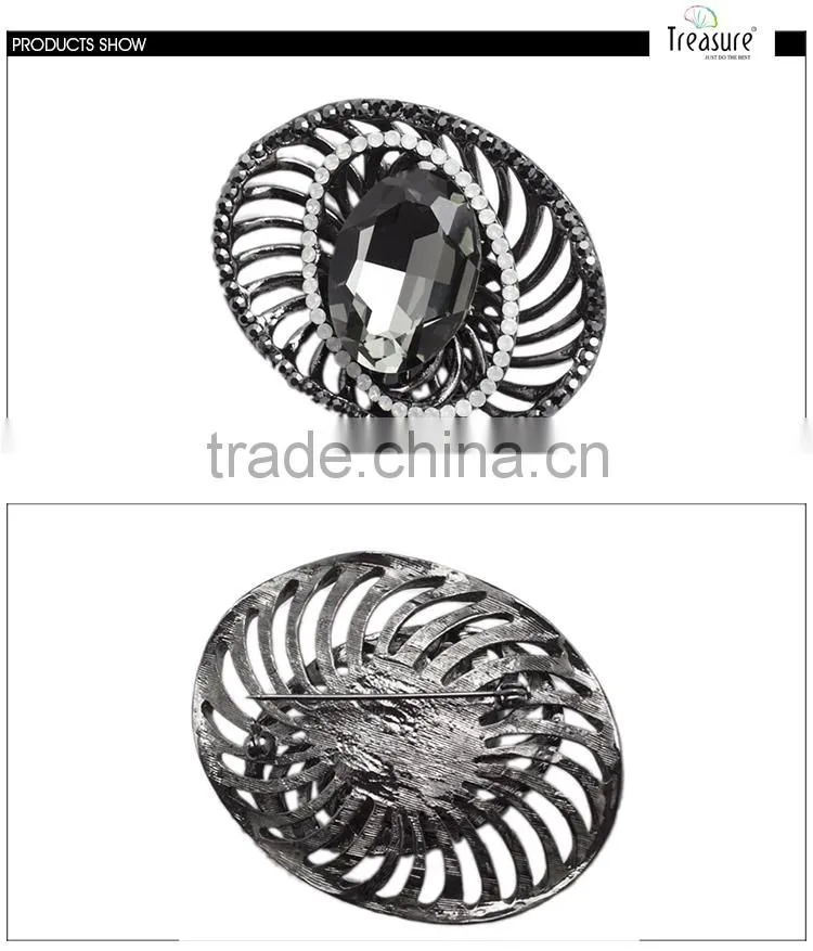 Classic style jewellry gun black eye shape alloy glass stone brooch jewelry