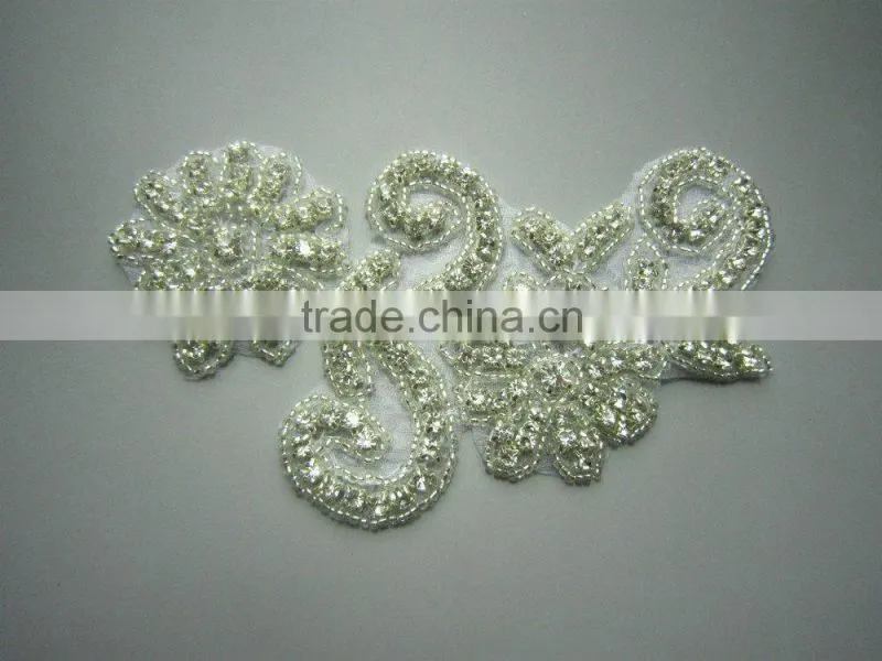 Bridal trimmings clear crystal rhinestone applique with pearls hotfix for wedding dress accessory