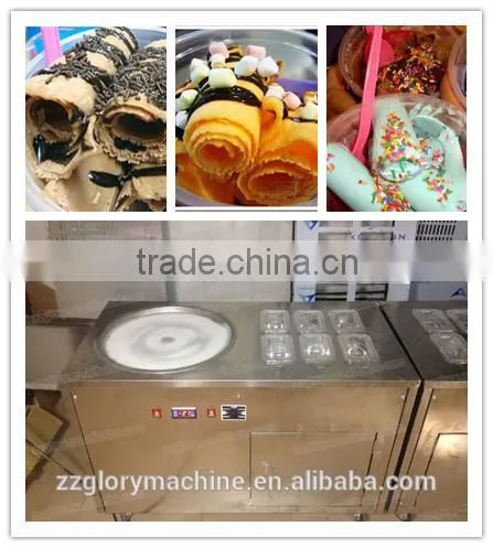 Multi-functional Flat Single Pan with 6 toping pans Fried Ice Cream Machine for sale