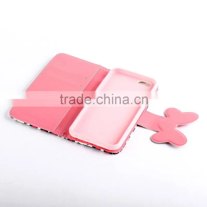 Patent Design Bowknot Button Wallet Leather Case For iPhone 5/5s
