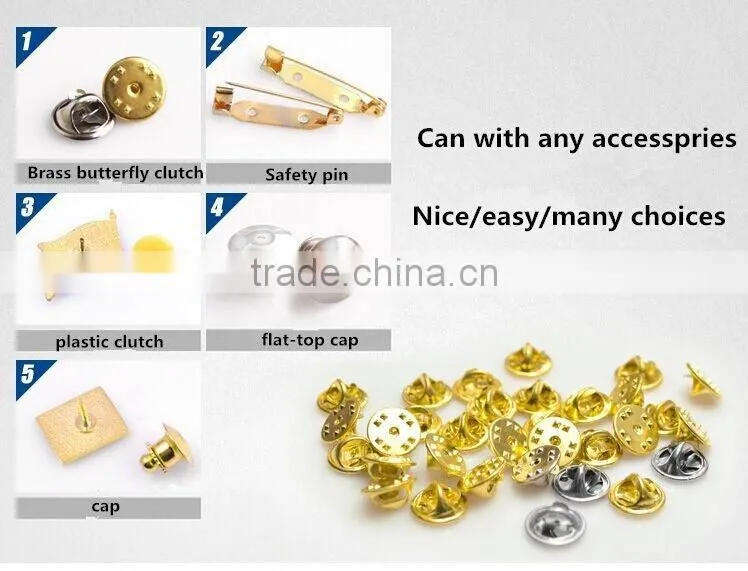 love heart red die-casting plated epoxy round metal badges with butterfly pin in gold color for man and women