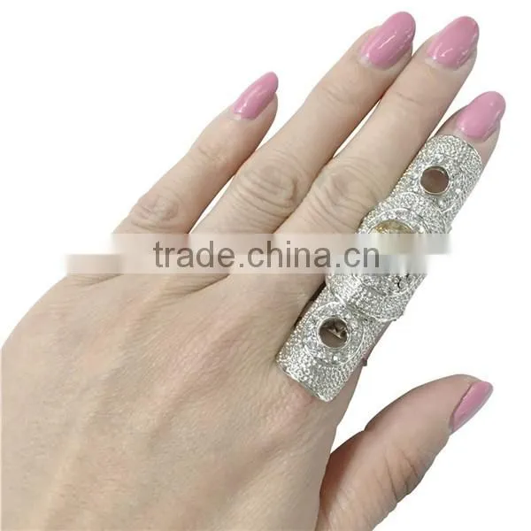Wholesale Latest design gold plated rhinestone Full Finger Knuckle Ring Fashion Jewelry