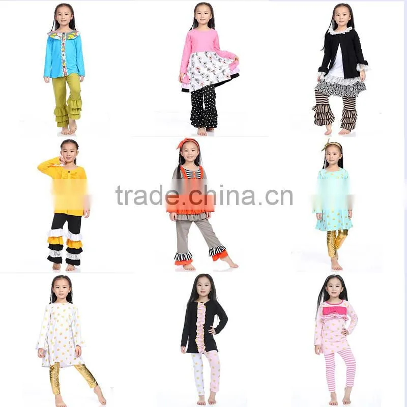 wholesale 100% cotton fashionable soft fabric girls boutique clothing fall 2016