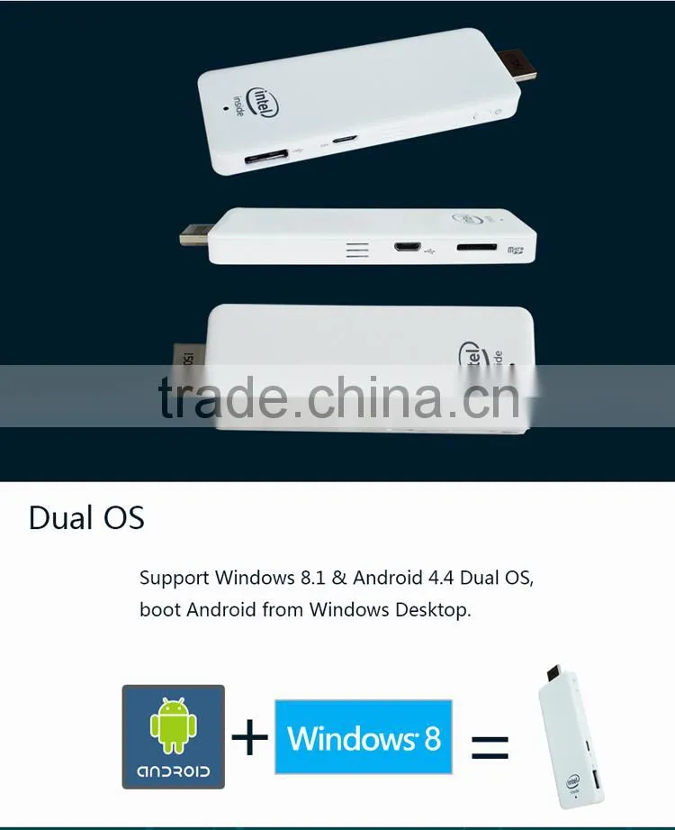 Win8 Mini PC Dual Boot Intel Atom Z3735F 1.33Ghz CPU Quad-core Smart Computer 2GB DDR3 32GB ROM Portable Intel TV Stick HD