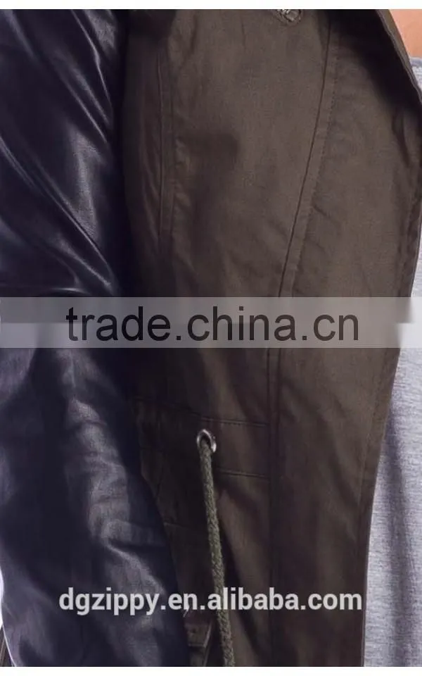 Fashion PU sleeve khaki color winter parka coats for girls