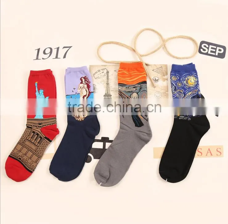 Retro art paintings male and female tube socks personality cotton socks factory wholesale