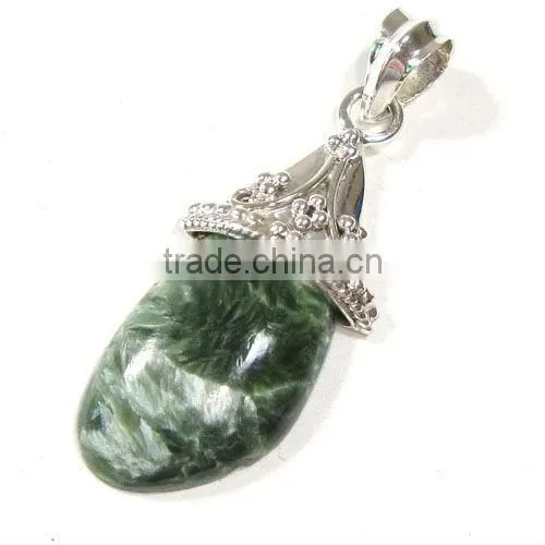 Genuine tibetan turquoise gems pendant 925 sterling silver