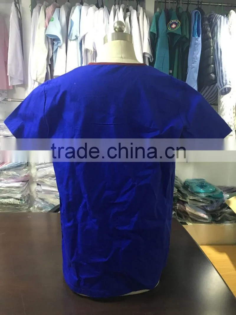 2016 HotSelling Fashion Style plain woven hospital use OEM/cheap medical polyester cotton short sleeve scrubs with high quality