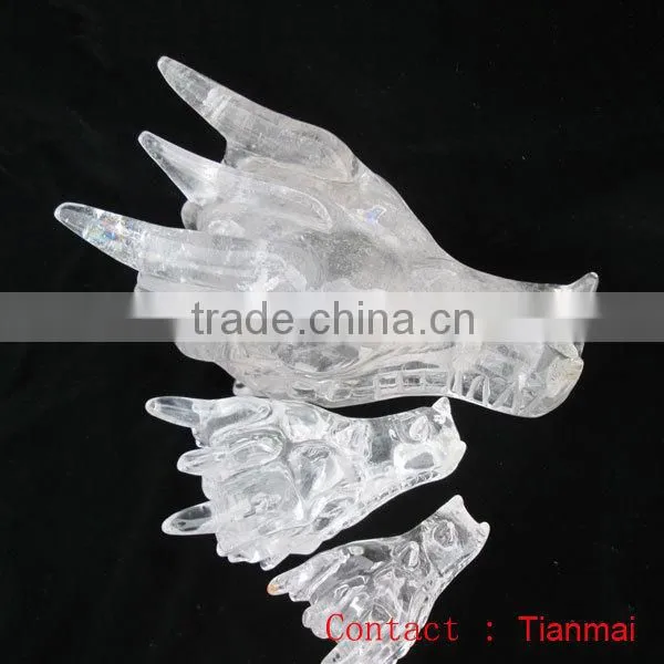 Wholesale Clear Quartz Crystal Dragon Skull Carving / Quartz Dragon Head Skull