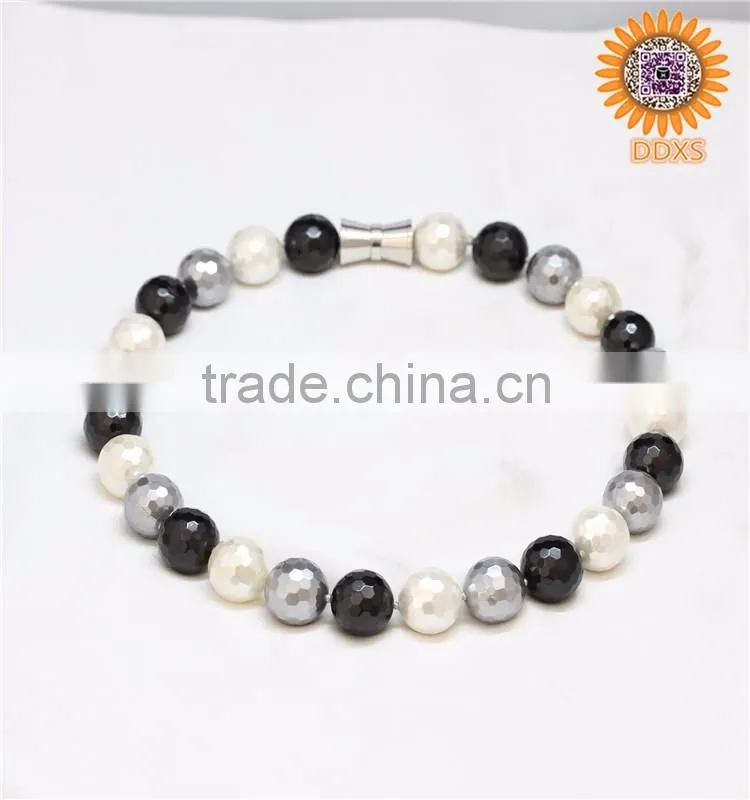 mix white grey black color round faceted south sea shell pearl beads necklace for Chrismas gift