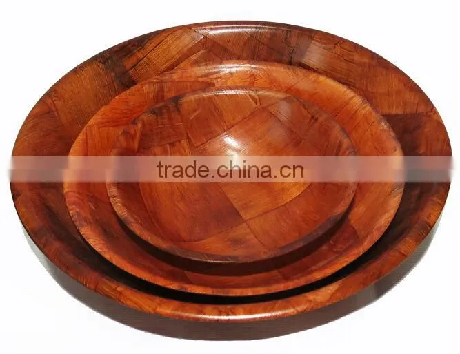 Bamboo Wooven Set of 3 round salad dinner bowls