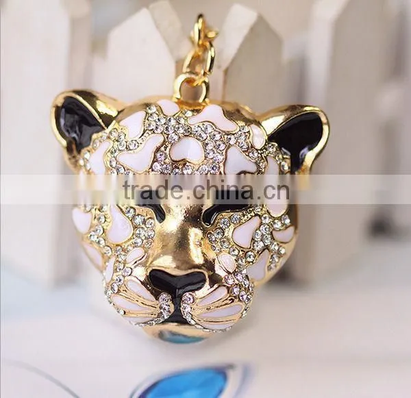 2014 Fashion Rhinestone leopard Head Key Chain, Gift Bag Pendant ZTKC-151