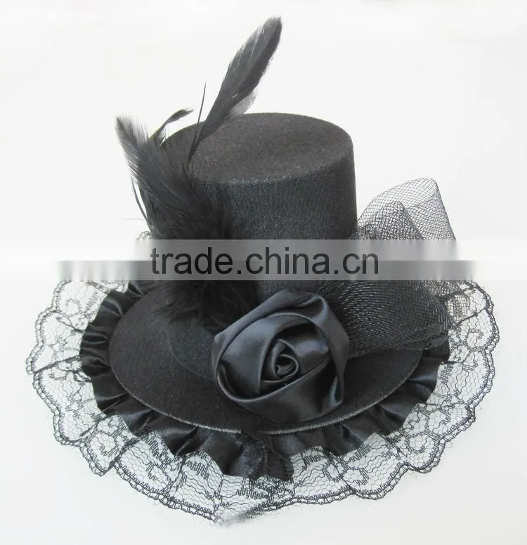 MYLOVE black feather hat Fashion mini top hat gauze with small fedoras MLGM041