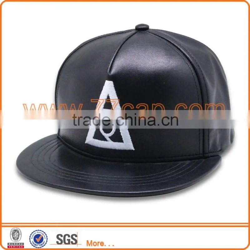 Custom leather material 6 panel unstructured snapback cap cheap flat bill caps for people