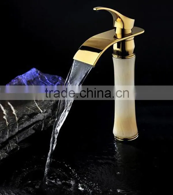 bathroom luxury waterfall mixer, big water mouth jade tap for cabinet, tap for basin