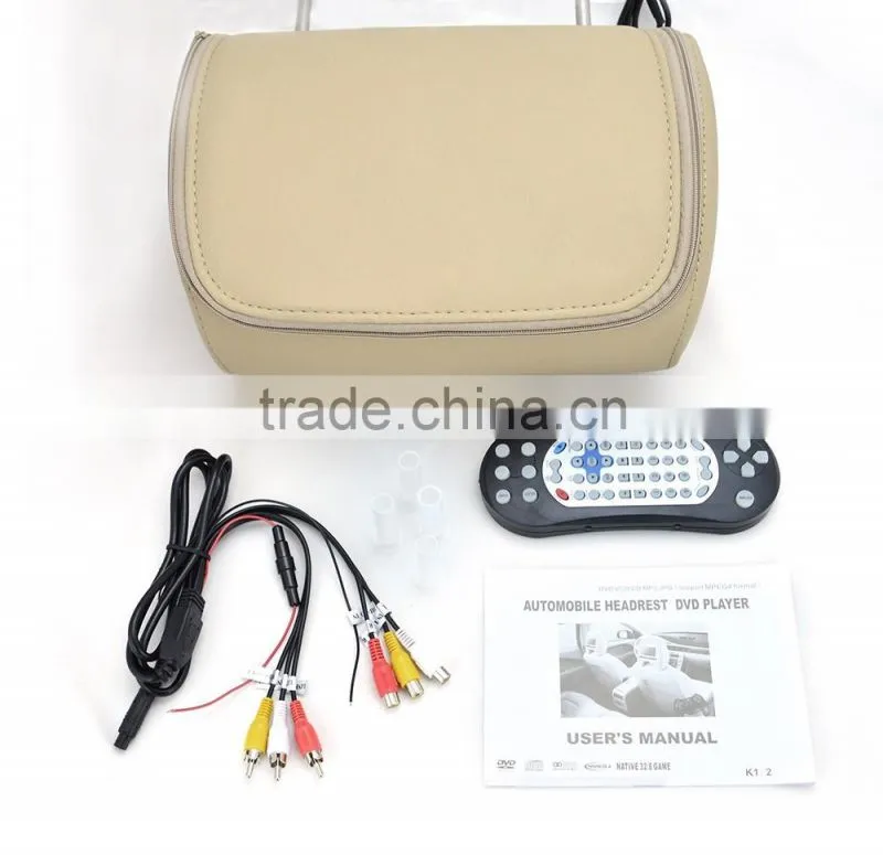 Automobiles 9 inch car dvd headrest monitor with leather zipper,USB,SD,FM,IR audio.